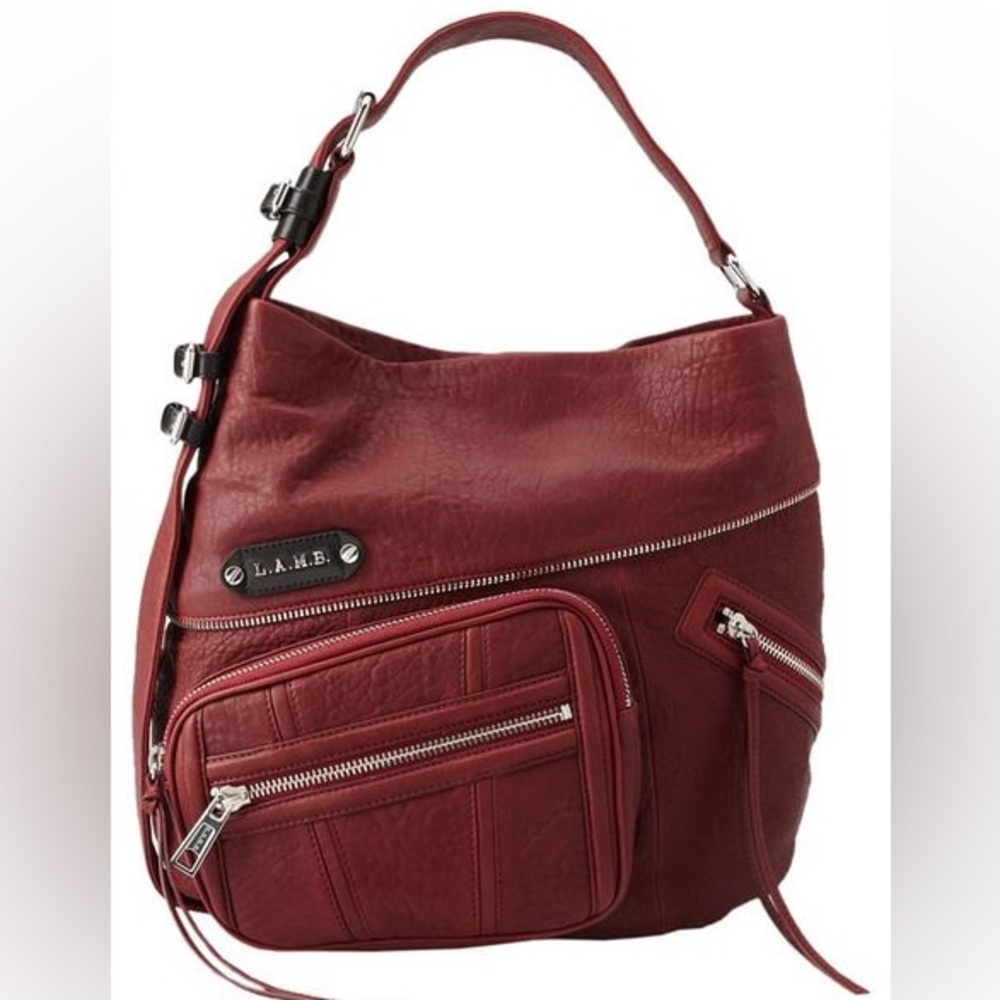 L.A.M.B. Deep Red Leather Hobo Bag